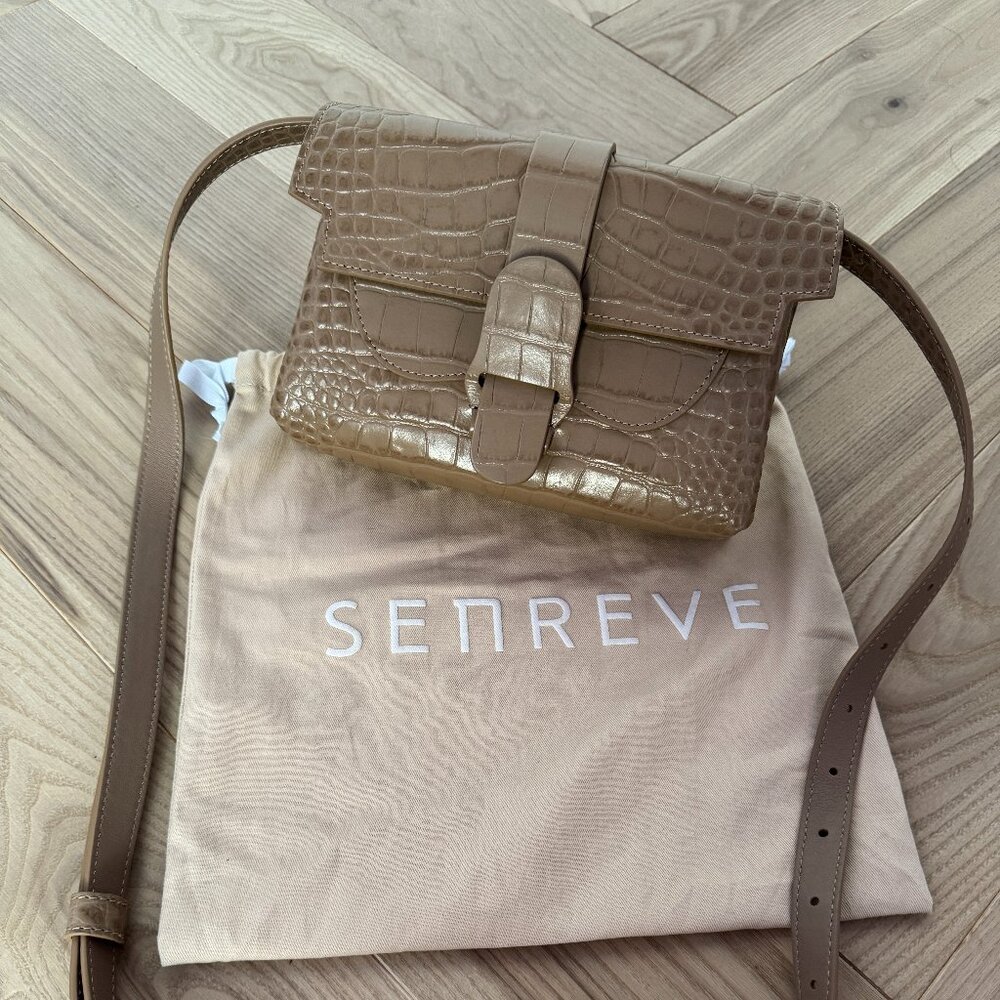 Senreve Croc-Embossed Crossbody Bag in Taupe